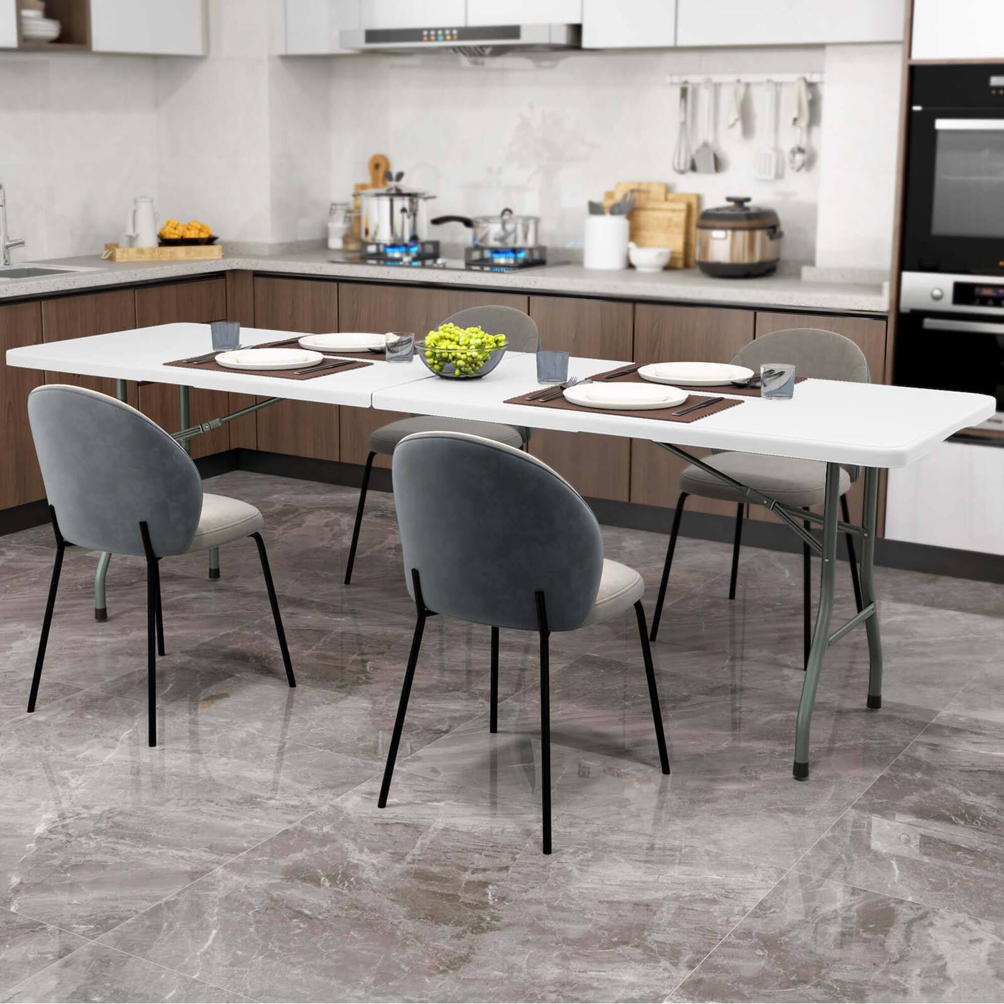 Alt View 3. Costway - Costway 8 ft Portable Folding Table with HDPE Tabletop Safe Lock Mechanism Carrying Handle - White.