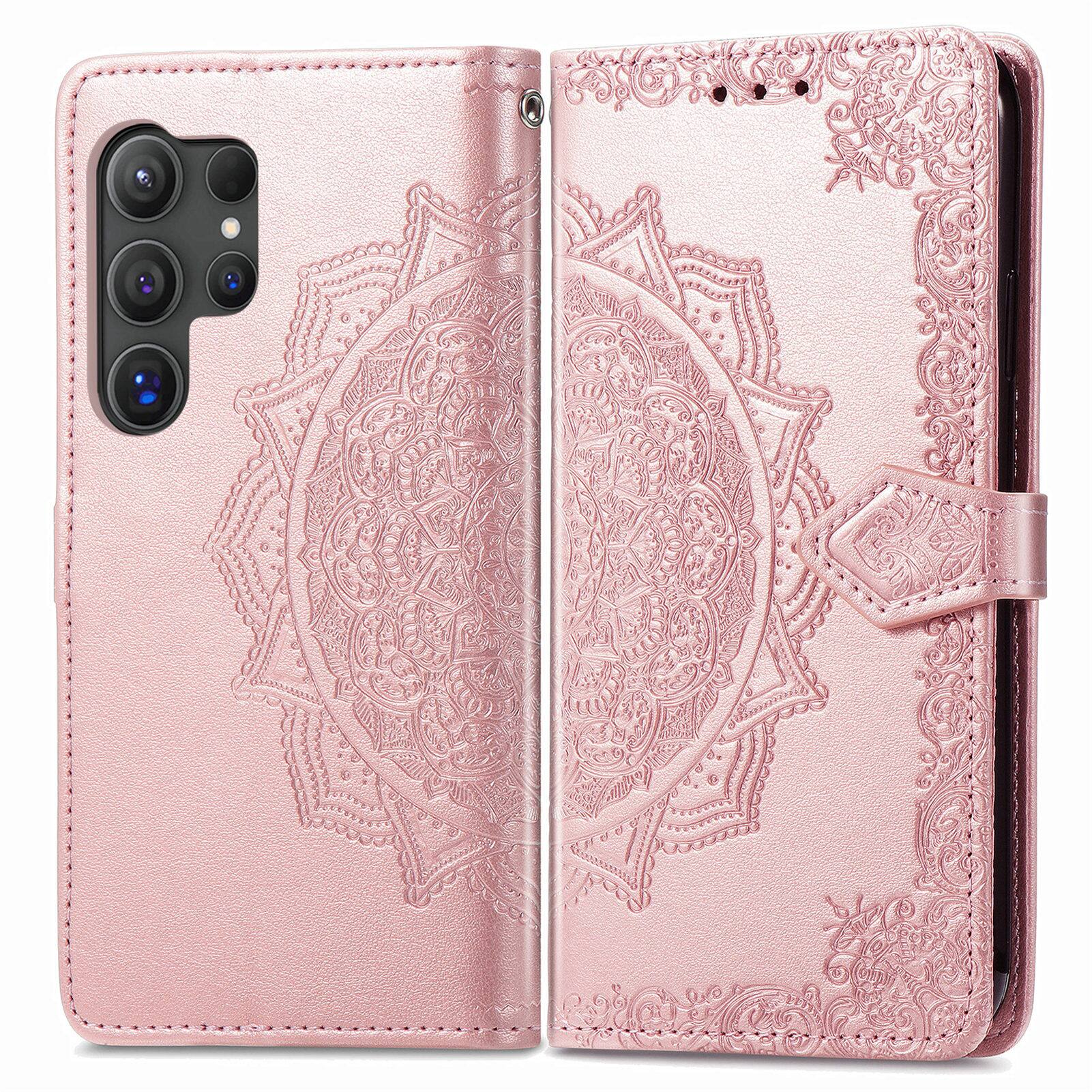 Left. Dteck - For Samsung Galaxy S25 Ultra Wallet Magnetic Shockproof Protective Card Slots Stand Flip Phone Case Cover - Rosegold.