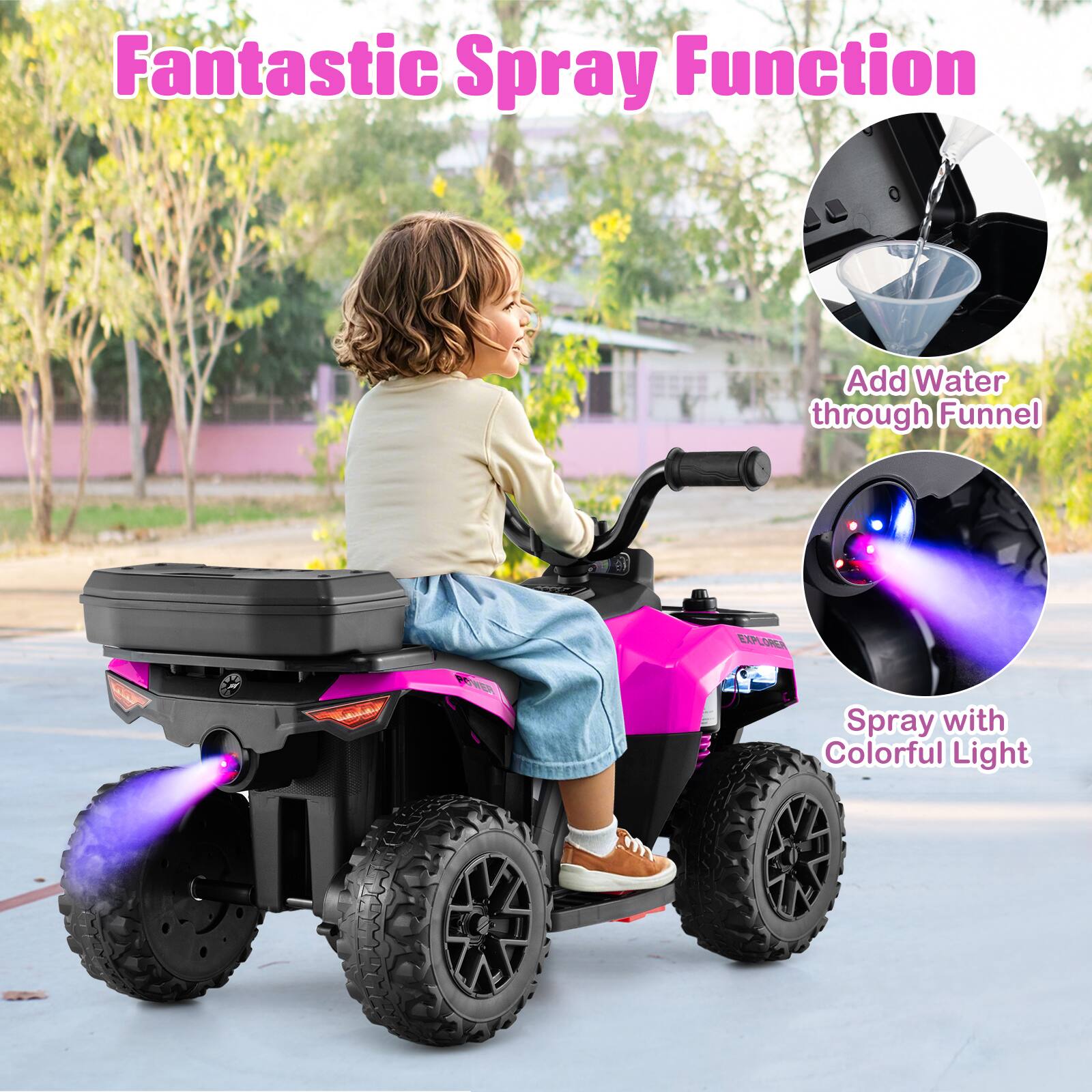 Fantastic Spray Function

Add Water through Funnel

Spray with Colorful Light