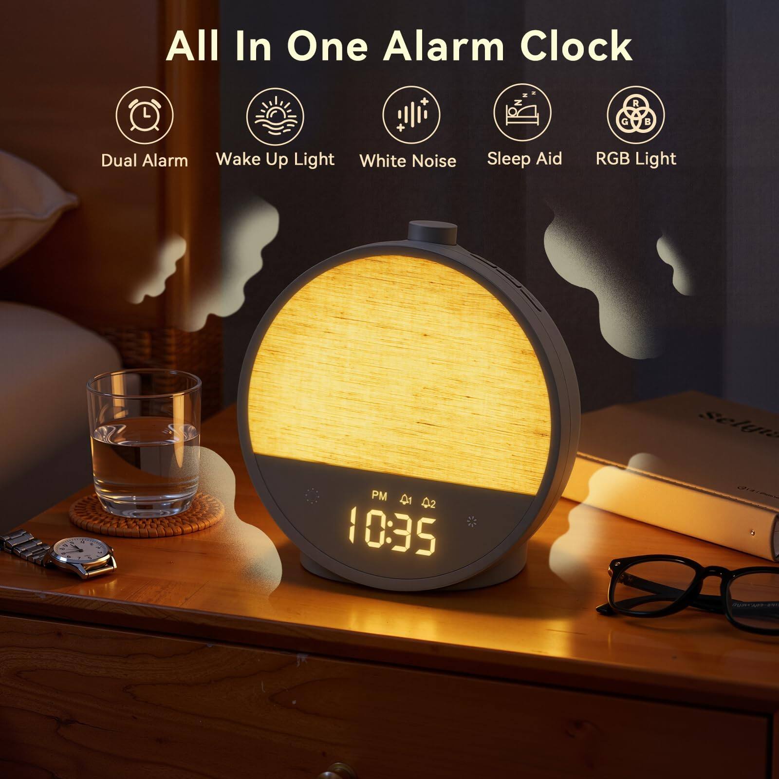All In One Alarm Clock

- Dual Alarm
- Wake Up Light
- White Noise
- Sleep Aid
- RGB Light

PM 04 02 10:35