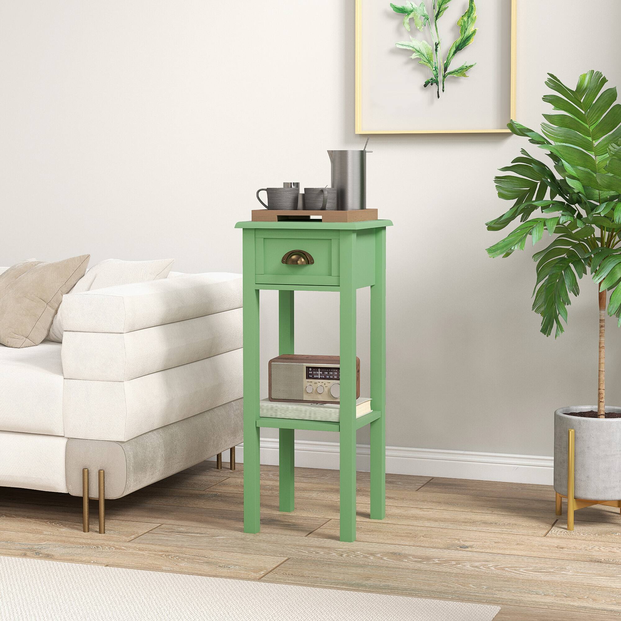 Alt View 1. Homcom - Side Table with Drawer and Shelf - Green.