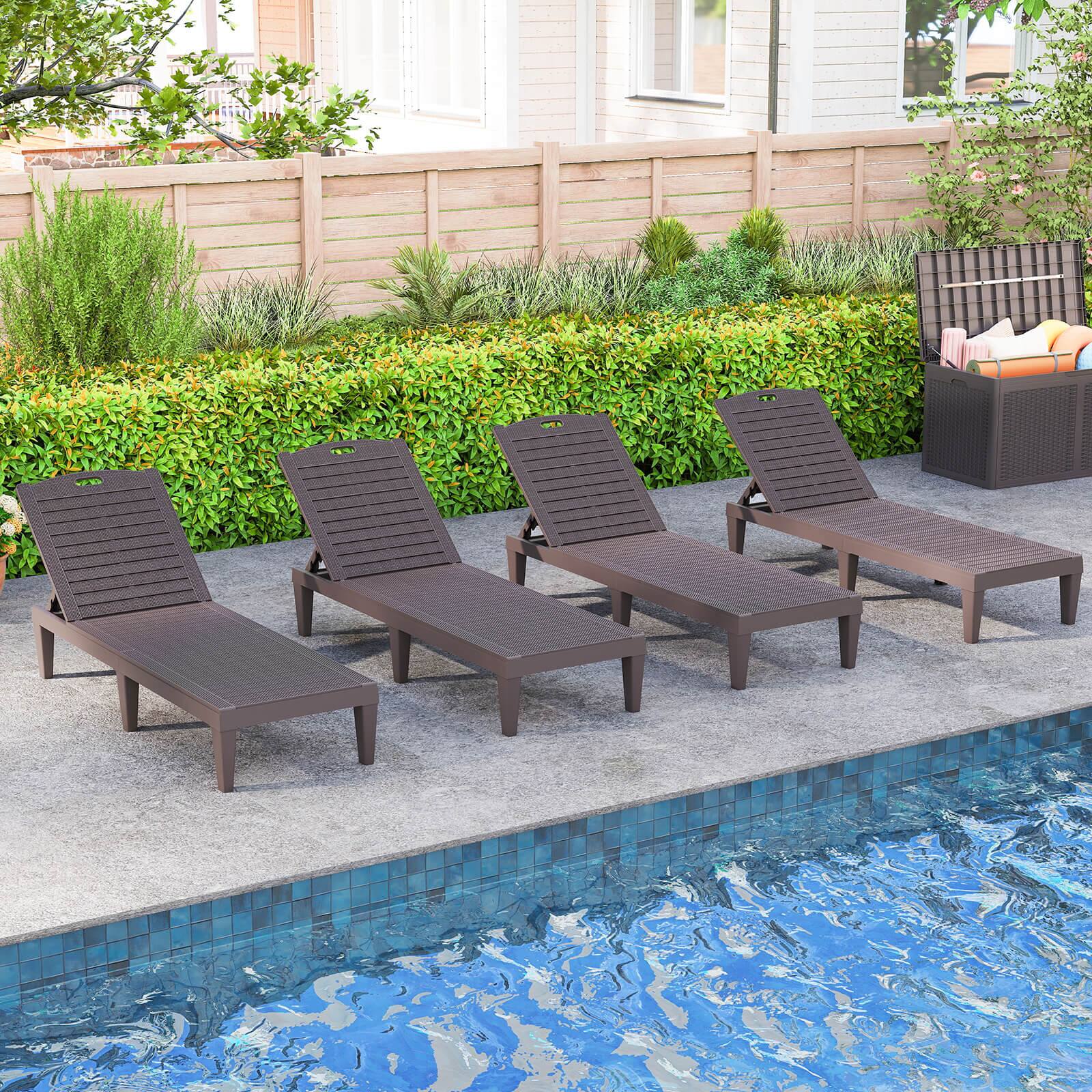 Alt View 4. Costway - Costway Chaise Lounge Chairs Set of 2 with 5-Position Adjustable Backrests Easy Assembly - Brown.