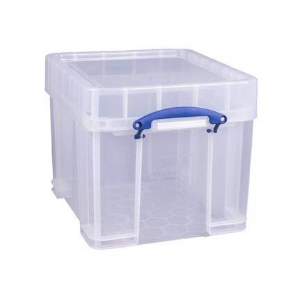 Front. Really Useful Box - Really Useful Box 35 Liter Storage Container with Snap Lid and Clip Lock Handle - Clear.