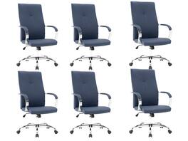 LeisureMod - Set of 6 Sonora High-Back Ergonomic Leather Upholstered Desk Office Chair with Chrome Finish Base for Home Office - Navy Blue