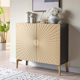 Kings Brand Furniture - 2-Door Storage Cabinet, Accent Sideboard Buffet, Coffee Bar Console Table - Gold
