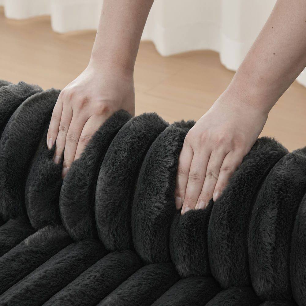 Alt View 5. Kadyn - 49.6" Wide Upholstered Mini Loveseat, 2-Seater Small Sofa End of Bed Bench Window Ottoman Footrest, Charcoal - Gray.