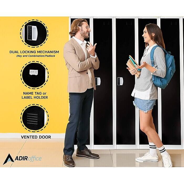 DUAL LOCKING MECHANISM (Key and Combination/Padlock), NAME TAG or LABEL HOLDER, VENTED DOOR, ADIRoffice