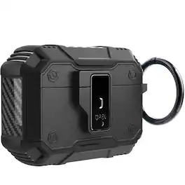 UUCOVER - For AirPods Pro 3rd Gen (2025) Protective Case with Secure Button Lock and Metal Keychain, Shockproof Full-Body Cover - Black