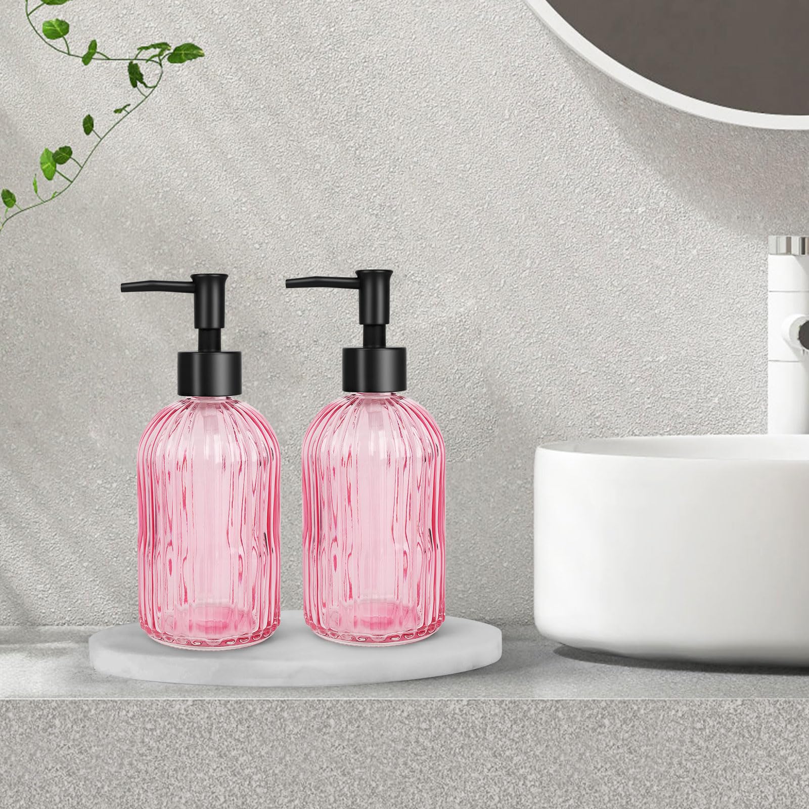 Alt View 8. Dapper Styles - Stripe Glass Soap Dispenser With Plastic Pump Liquid Hand Rustproof For Kitchen Bathroom Great Oil Soaps - Green-Stainless Steel Pump.