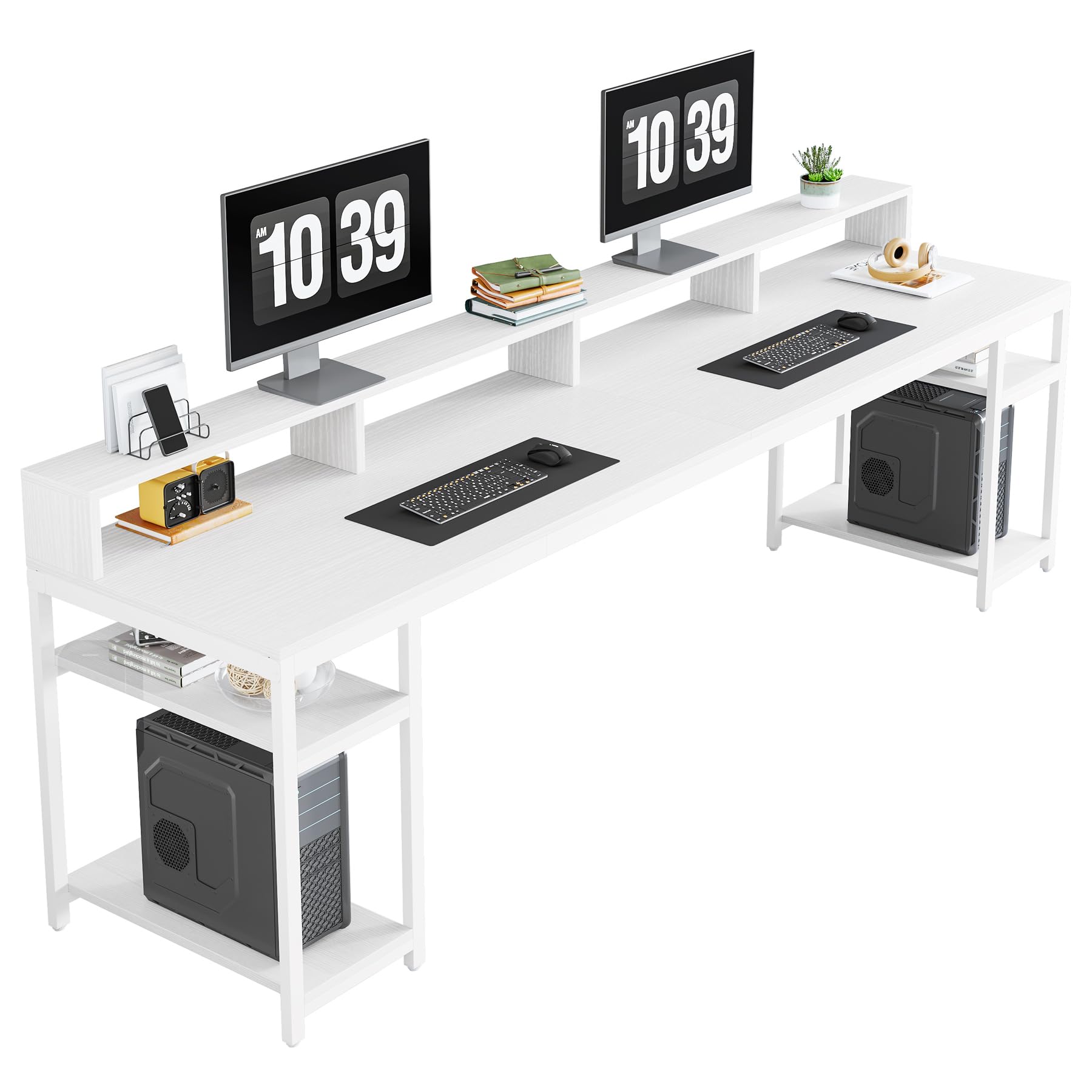 Alt View 5. Tribesigns - 78.7-Inch Two-Person Computer Desk with Storage Shelves and Monitor Stand for Home Office - White.