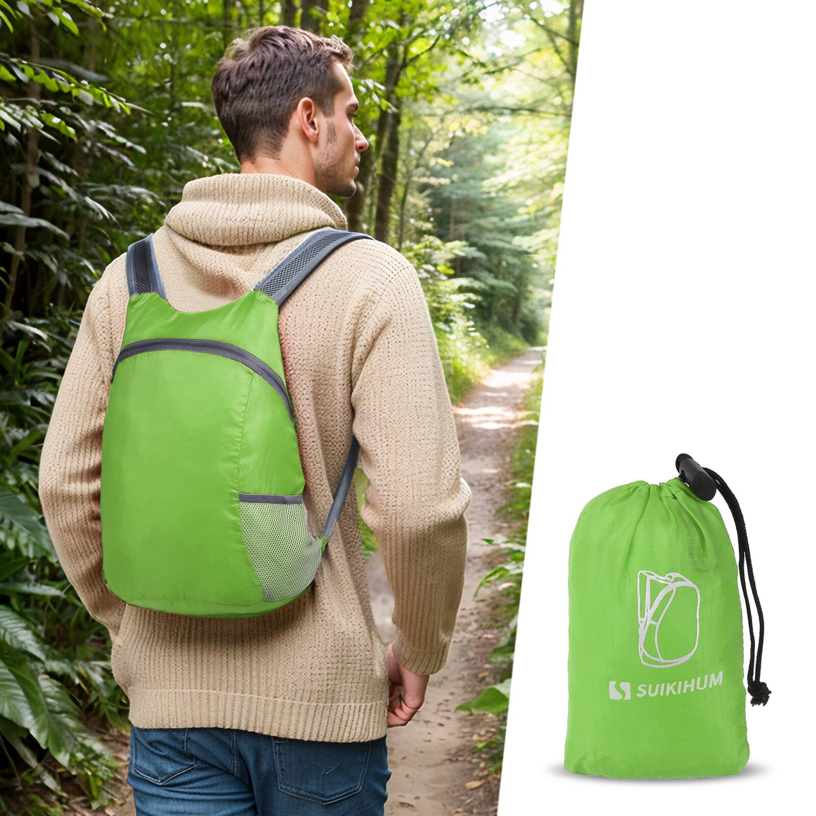 Alt View 6. Unique Bargains - 20L Ultra Hiking-Daypack Lightweight Foldable Travel Packable Backpack for Camping Cycling Outdoor - Green.