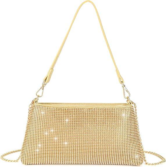 Vulpecula Spade - Bling Evening Clutch Bag for Women Lady Girl Bride Rhinestone Purse For Prom Cocktail Party Wedding Engagement - Gold