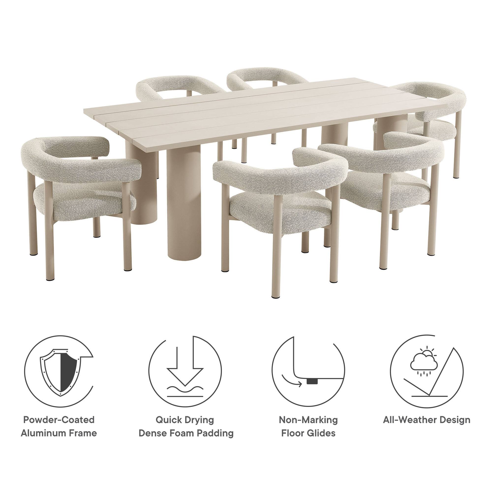 Powder-Coated Aluminum Frame  
Quick Drying Dense Foam Padding  
Non-Marking Floor Glides  
All-Weather Design