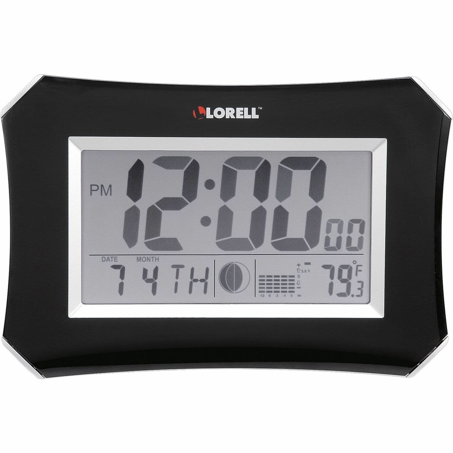 Lorell - LCD Wall/Alarm Clock Digital Quartz LCD Black Main Dial Silver Case Plastic - Black|Silver