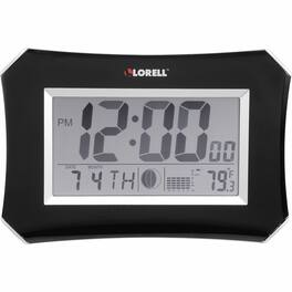 Lorell - LCD Wall/Alarm Clock Digital Quartz LCD Black Main Dial Silver Case Plastic - Black|Silver