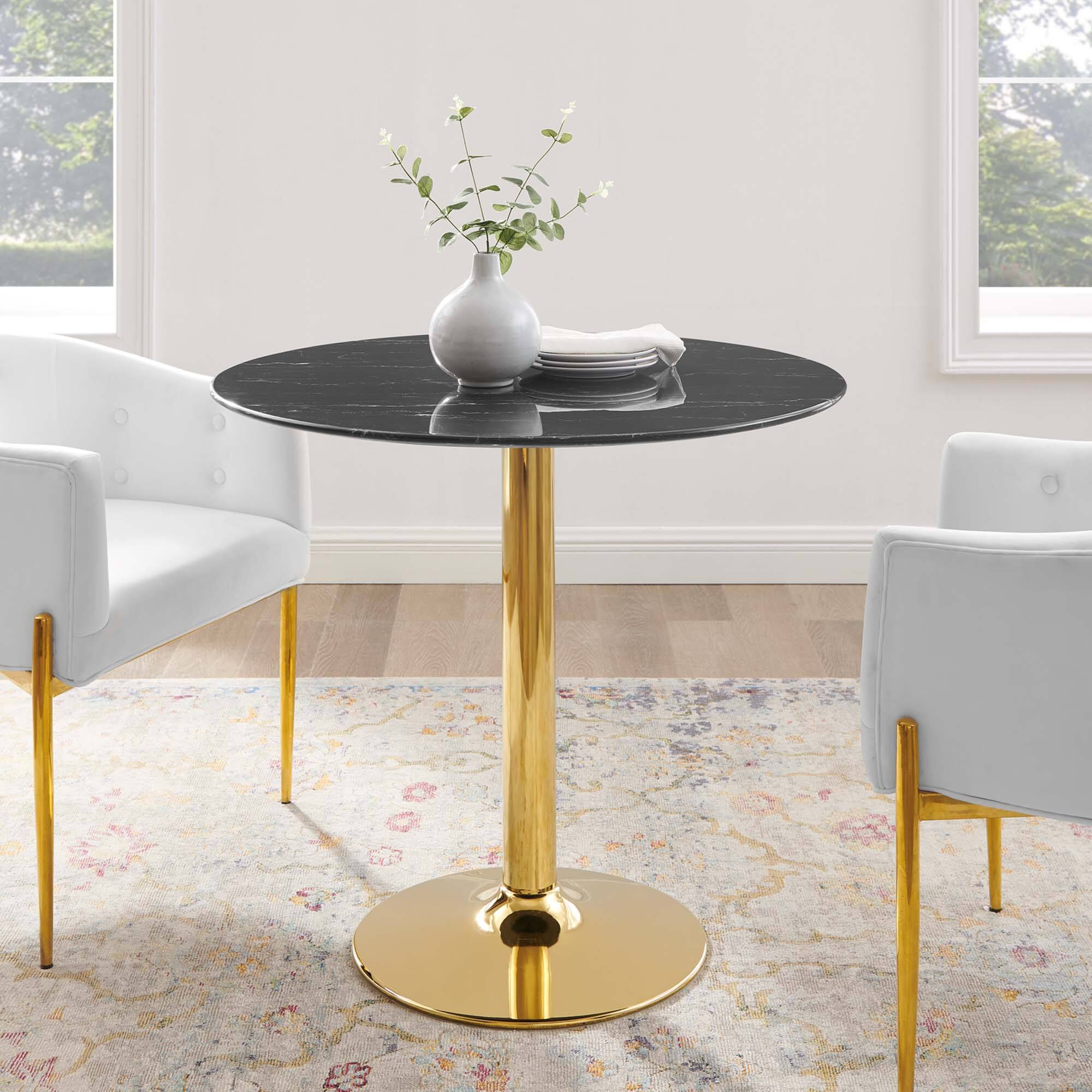 Verne 35" Artificial Marble Dining Table by Modway - Gold Black