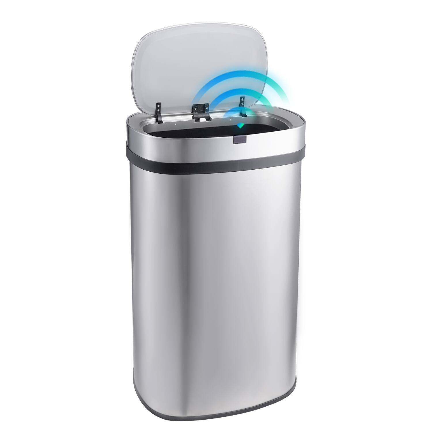 Innovaze - 18 Gallon Stainless Steel Oval Motion Sensor Trash Can for Kitchen - Silver