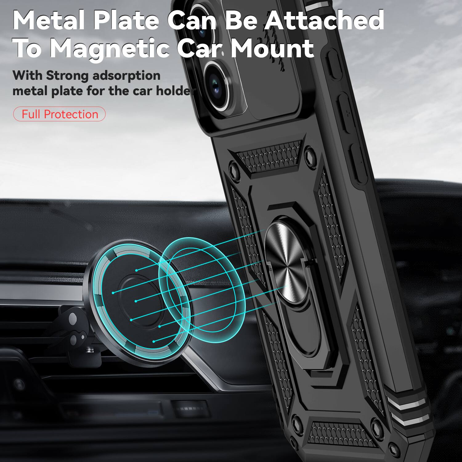 Metal Plate Can Be Attached To Magnetic Car Mount

With Strong adsorption metal plate for the car holder

Full Protection