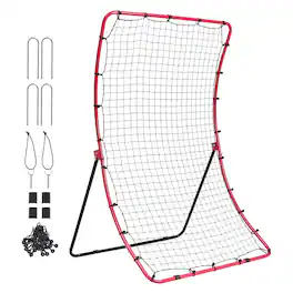 VEVOR - Baseball And Softball Rebounder Net, 4 x 5.5 ft PitchBack Baseball Pitching Nest, Pitch Return Trainer Rebound Net - Red