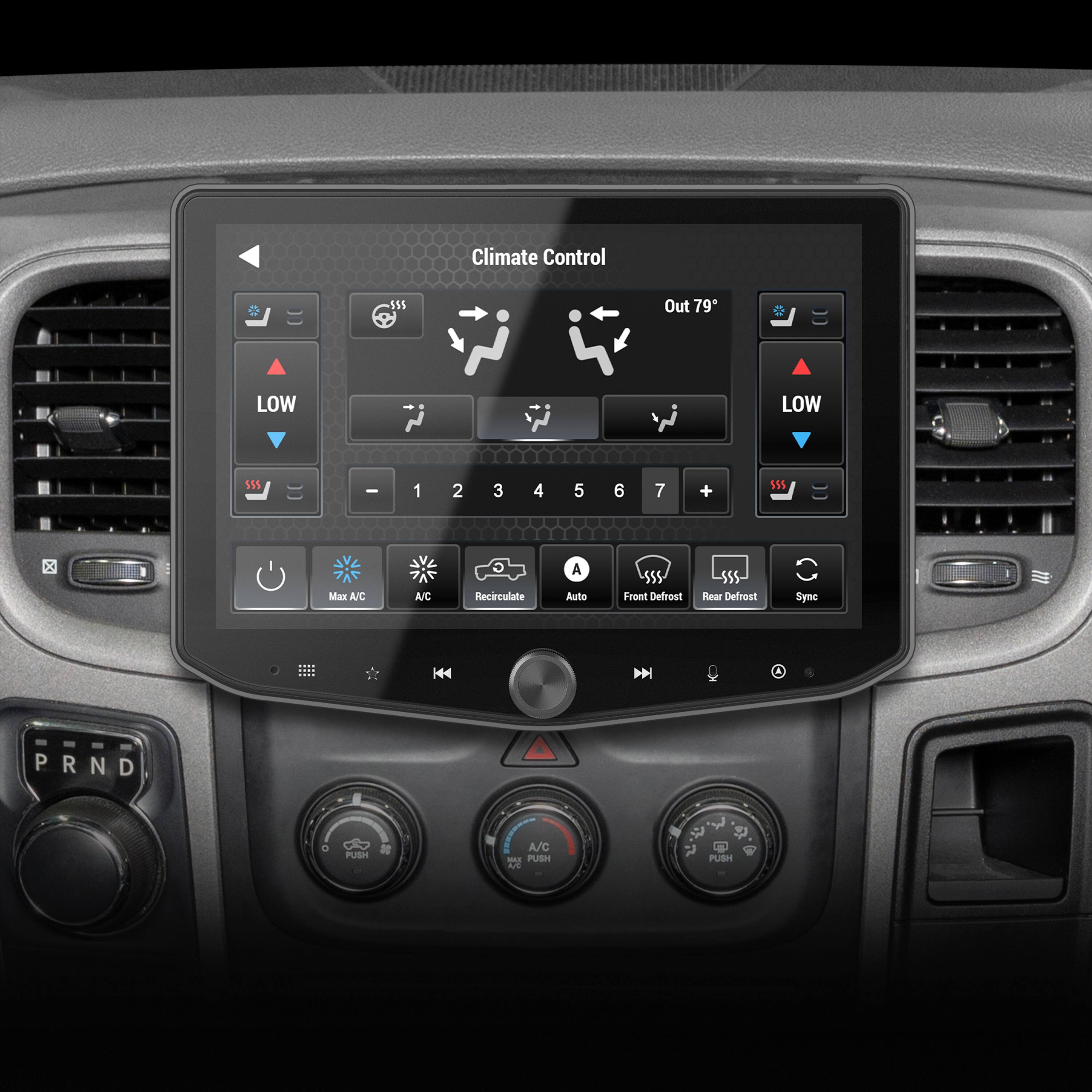 Climate Control:
555 Out: 79*
LOW: LOW
555 - 1 2 3 4 5 6 7 + 15 C
A/C: A/C
A/C Recirculate: Auto
Front Defrost: Yes
Rear Defrost: Yes
Sync H44: Yes
N: Neutral
PRND: Park
D: Drive
P: Push to Start
A/C - Push AE: Yes
$: Yes