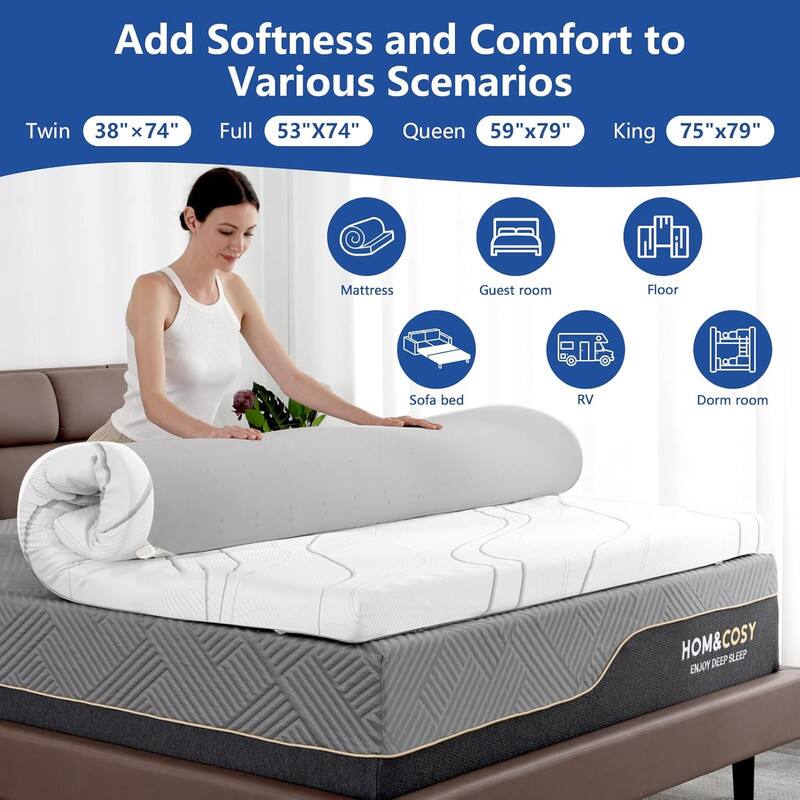 Twin 38" x 74" Full 53"X74" Queen 59"x79" King 75"x79" Add Softness and Comfort to Various Scenarios Mattress Guest room Floor Sofa bed RV Dorm room HOM&COSY ENJOY DEEP SLEEP