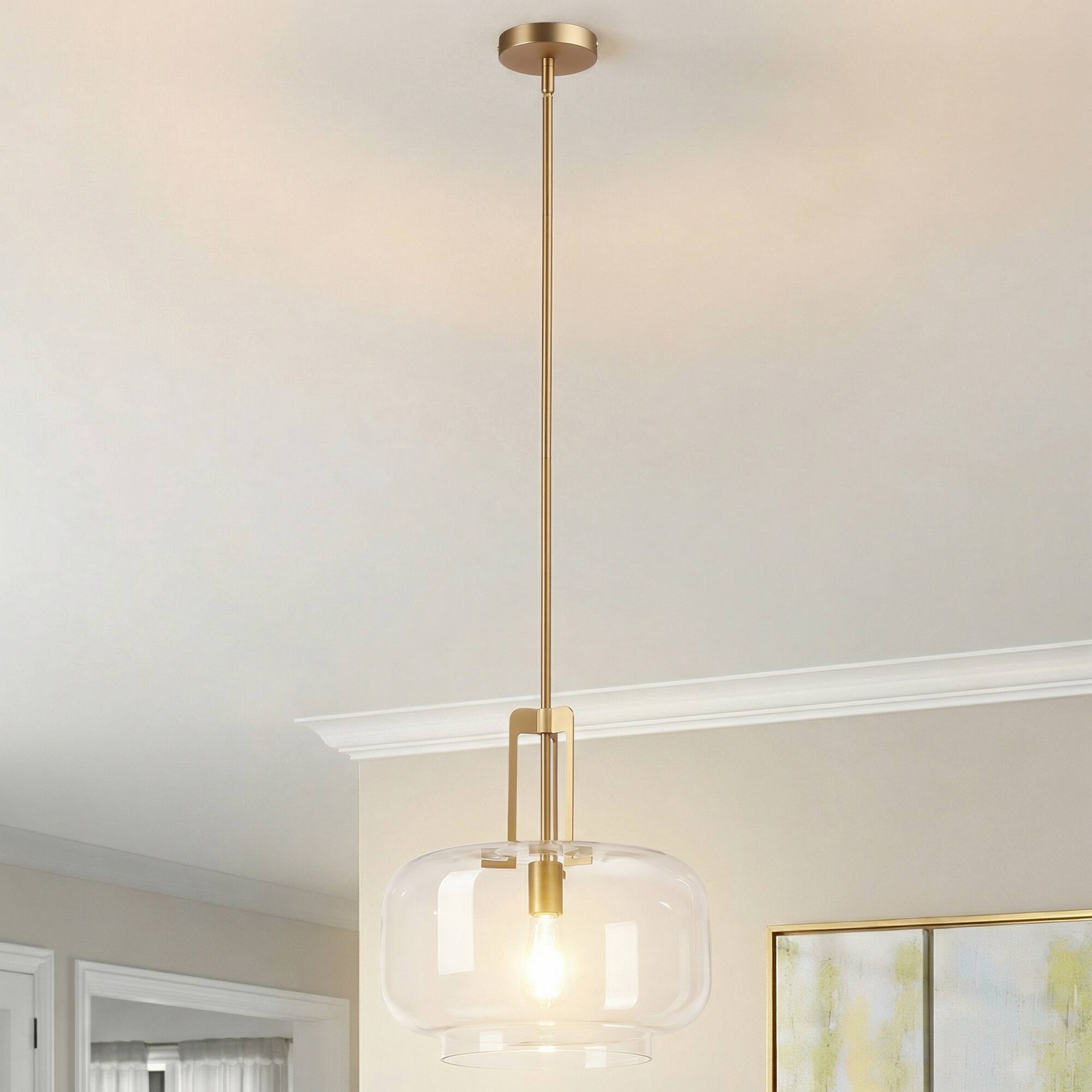 Alt View 1. Parrot Uncle - Modern Brass Round Clear Glass Shade Pendant Light.