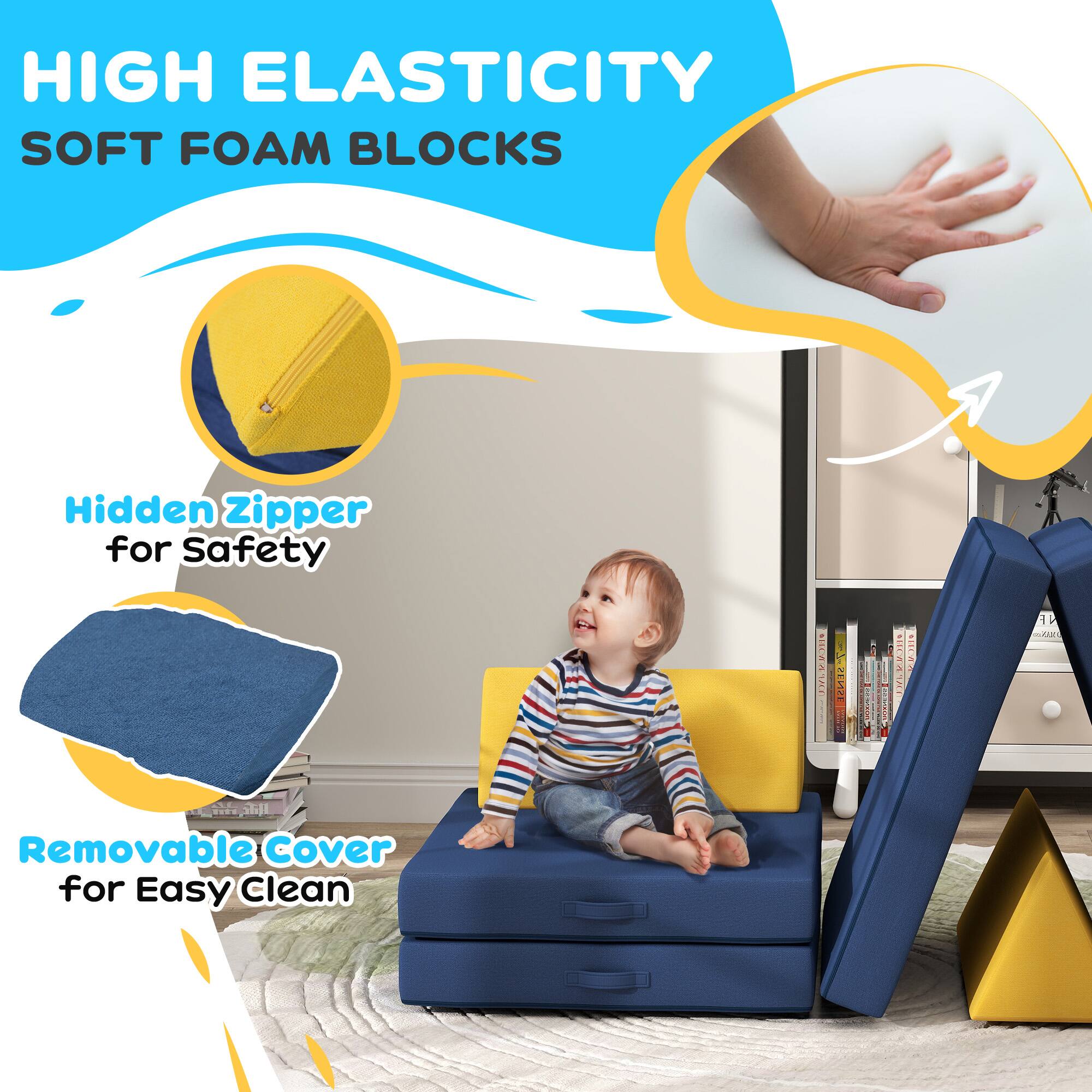 HIGH ELASTICITY SOFT FOAM BLOCKS

Hidden Zipper for Safety

Removable Cover for Easy Clean