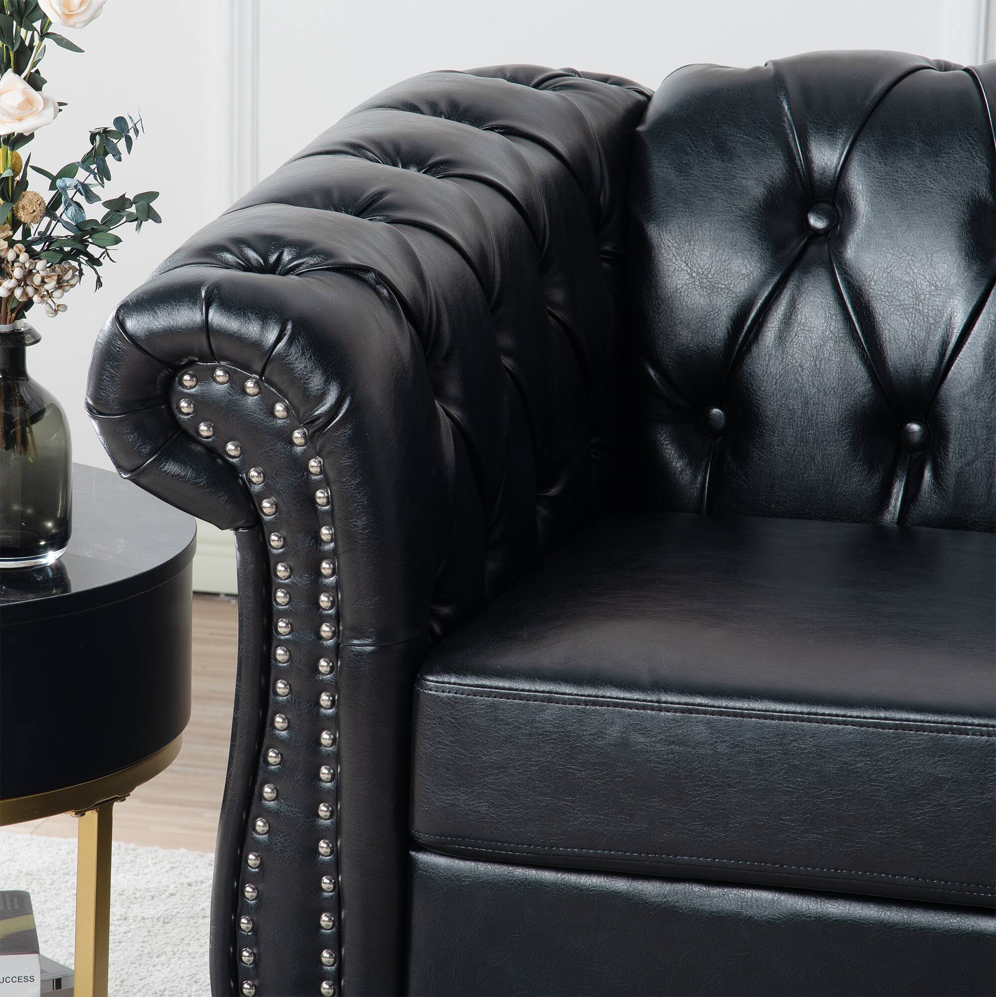 Left. Anysun - Modern Classic PU Leather Sofa Set - Luxurious Comfort & Stylish Durable Design - Black.
