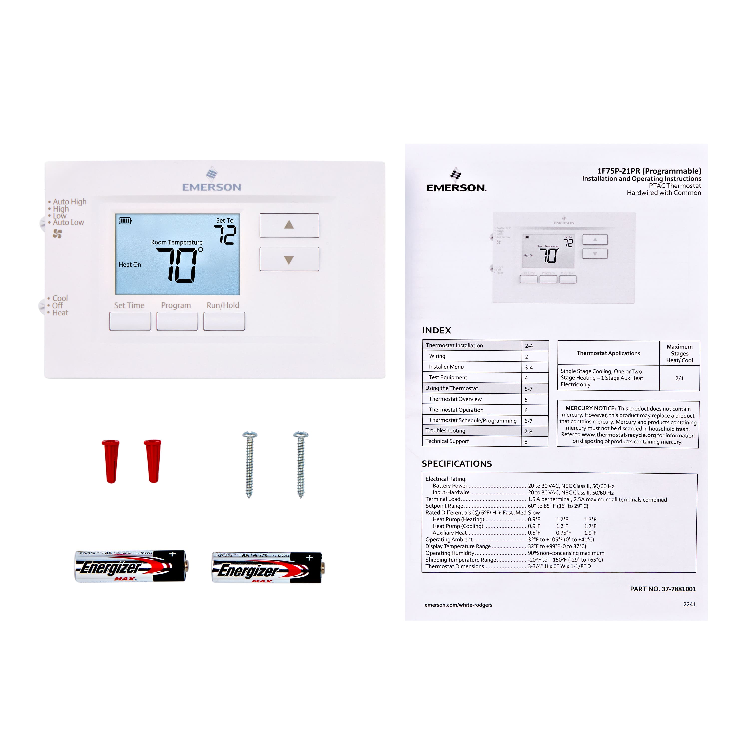 Alt View 14. Emerson - 70 Series, 7-Day PTAC Digital Programmable Thermostat - White.