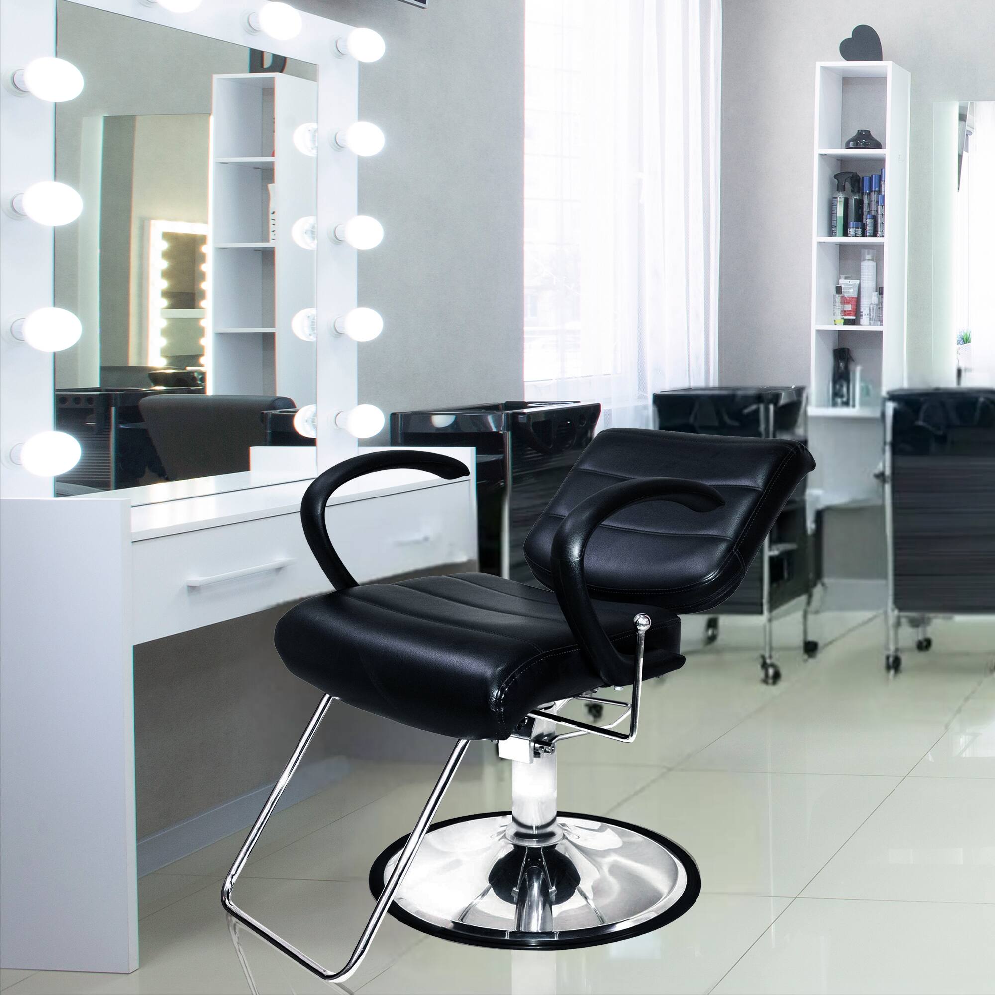 Alt View 3. Chromium - PureSana Chromium Kyler 360 Degree Professional All Purpose Salon Chair, Black - Black.