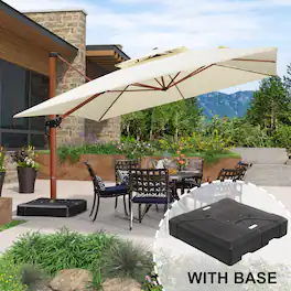 PURPLE LEAF - 12 ft. Patio Square Outdoor Large Cantilever Umbrella Windproof Offset Heavy Duty Sun Umbrella with Base for Garden - Cream