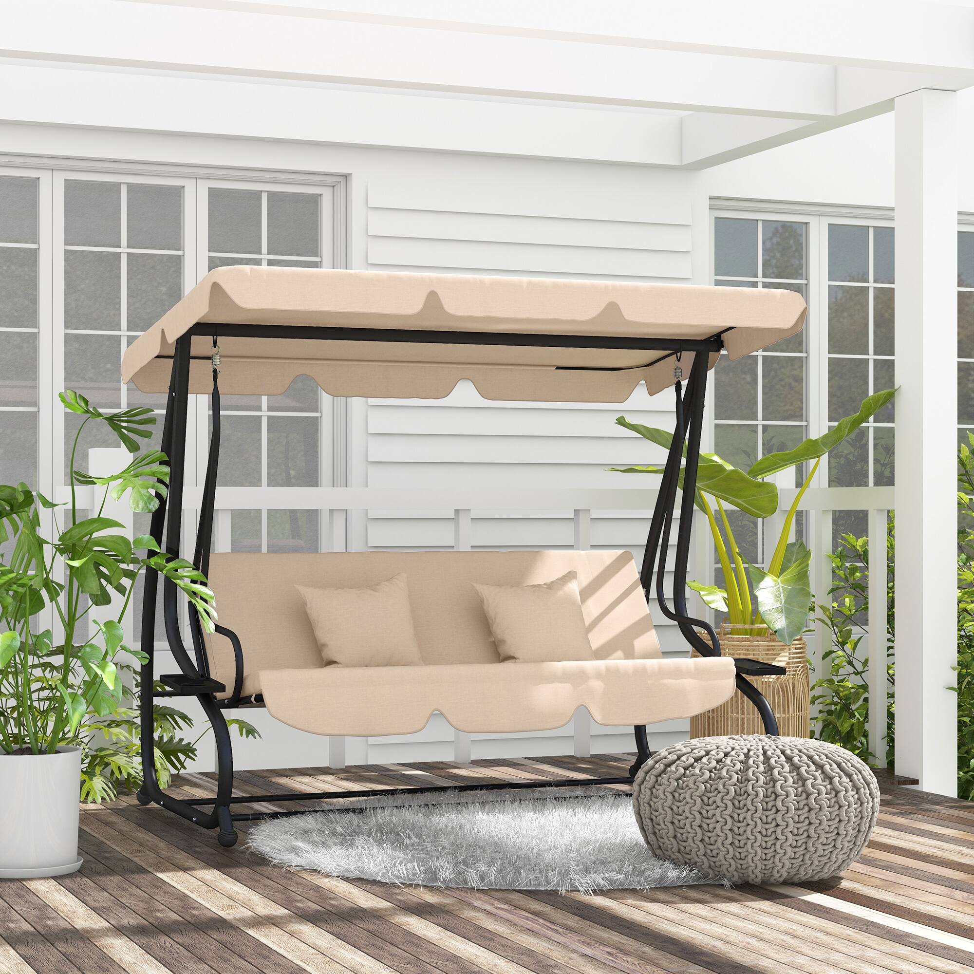 Angle. Outsunny - Outsunny 3-Seat Outdoor Patio Swing Chair Converting Flatbed.