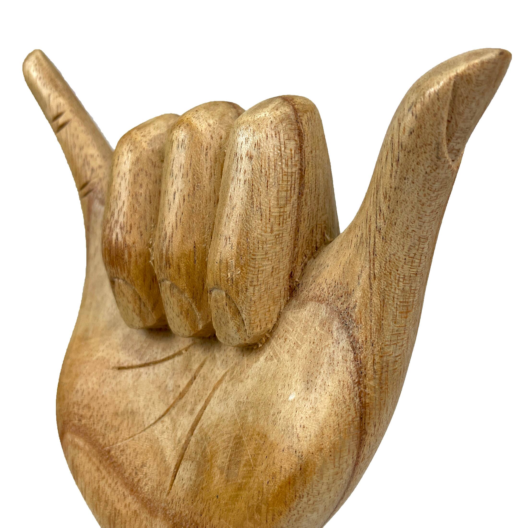 Alt View 2. Zeckos - Hang Loose Hand Sign Wooden Sculpture – 8" Eco-Friendly Albesia Wood Art – Perfect for Home Decor and Surf Lovers - Brown.