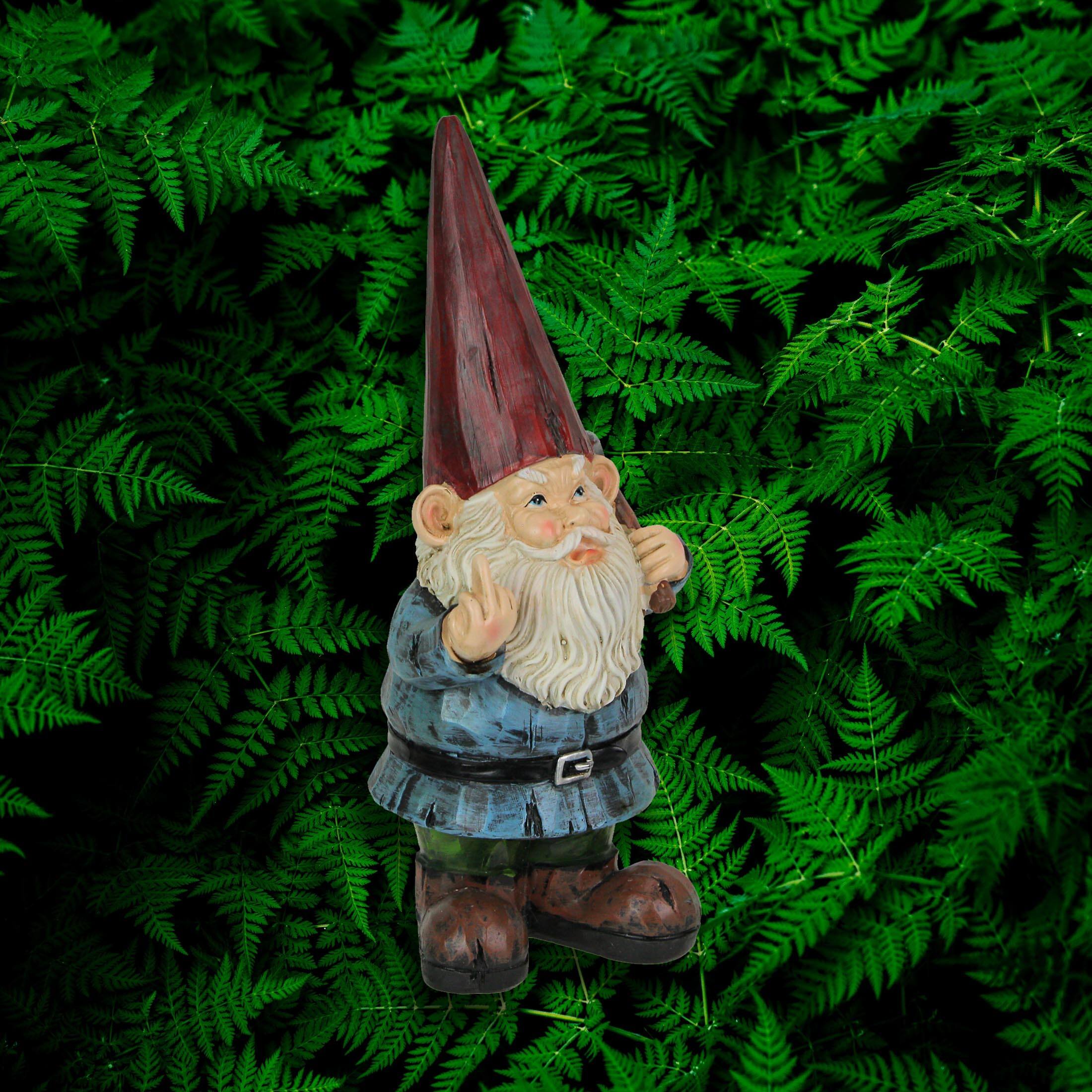 Alt View 4. Zeckos - 12 Inch Tall Grumpy Gnome Flipping The Bird Garden Sculpture Outdoor Statue - Multicolored.