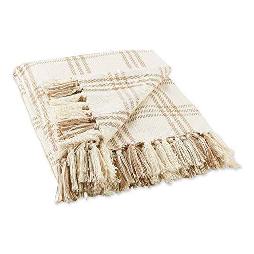 Front. Pacoar Cade - Modern Farmhouse Plaid Collection Cotton Fringe Throw Blanket White/antique Green CottonCONSTRUCTION & SIZE: Throw - White/Stone.
