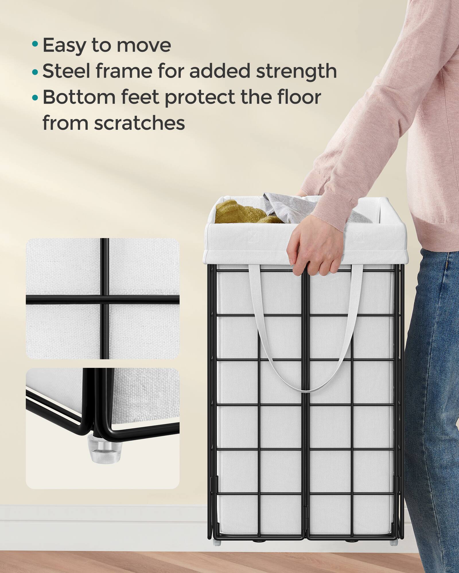 - Easy to move
- Steel frame for added strength
- Bottom feet protect the floor from scratches