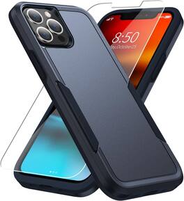 Entronix - iPhone 13 Pro Max Bundle - Soft-Touch Dual-Layer Case with Clear Screen Protector - Blue