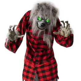 Best Choice Products - 5ft Standing Werewolf, Howling Hudson Halloween Animatronic w/ Pre-Recorded Phrases, LED Eyes - Gray/Red