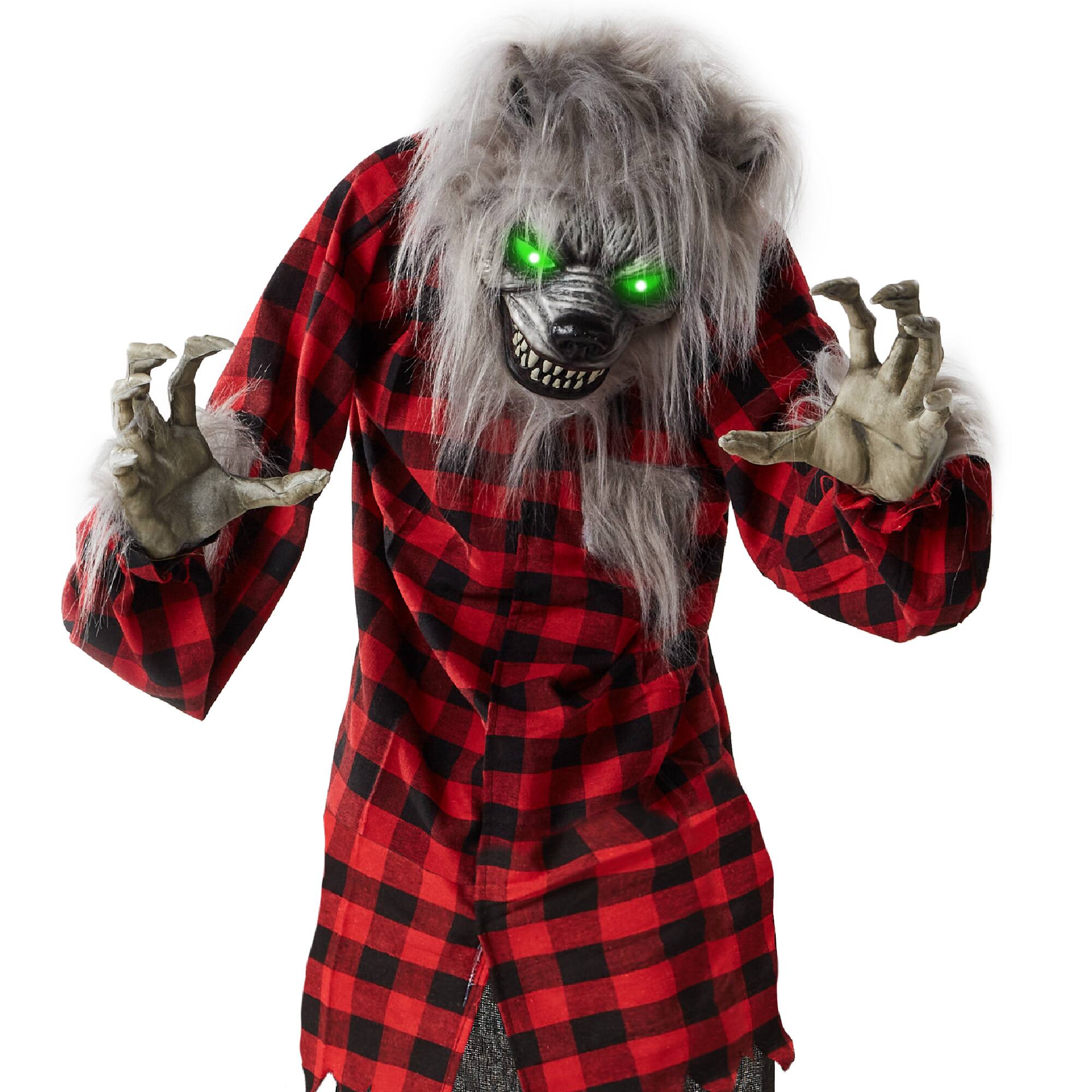 Front. Best Choice Products - Best Choice Products 5ft Standing Werewolf, Howling Hudson Halloween Animatronic w/ Pre-Recorded Phrases, LED Eyes - Gray/Red.