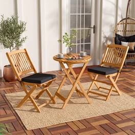 Costway - 3 Pieces Acacia Wood Patio Folding Bistro Set with Soft Cushions for Porch, Balcony - Natural+Black