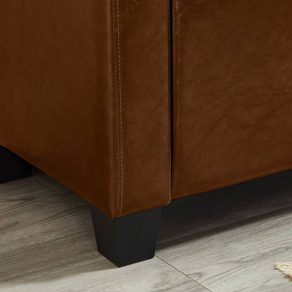 Alt View 3. Ropilly - Ropilly 48 Inch Brown Tufted Faux Leather Storage Ottoman Bench - Brown.