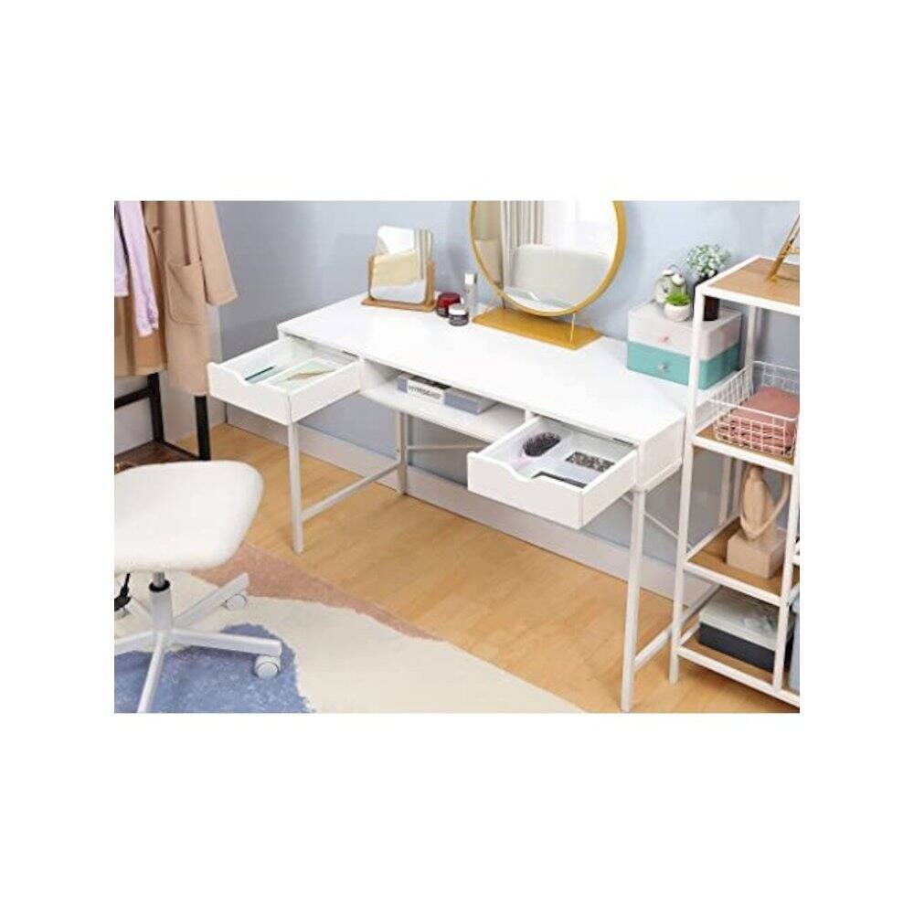 Left. JJS - Contemporary Home Office Large Computer Laptop Workstation With Storage - White.