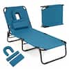 Front. Costway - Costway Folding Beach Sun Lounger with Face Hole & Removable Pillows, 4-Position Backrest - Blue.