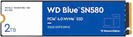 Western Digital - 2TB WD Blue SN580 NVMe Internal SSD - Gen4 x4 PCIe 16Gb/s, M.2 2280, Up to 4,150 MB/s - WDS200T3B0E