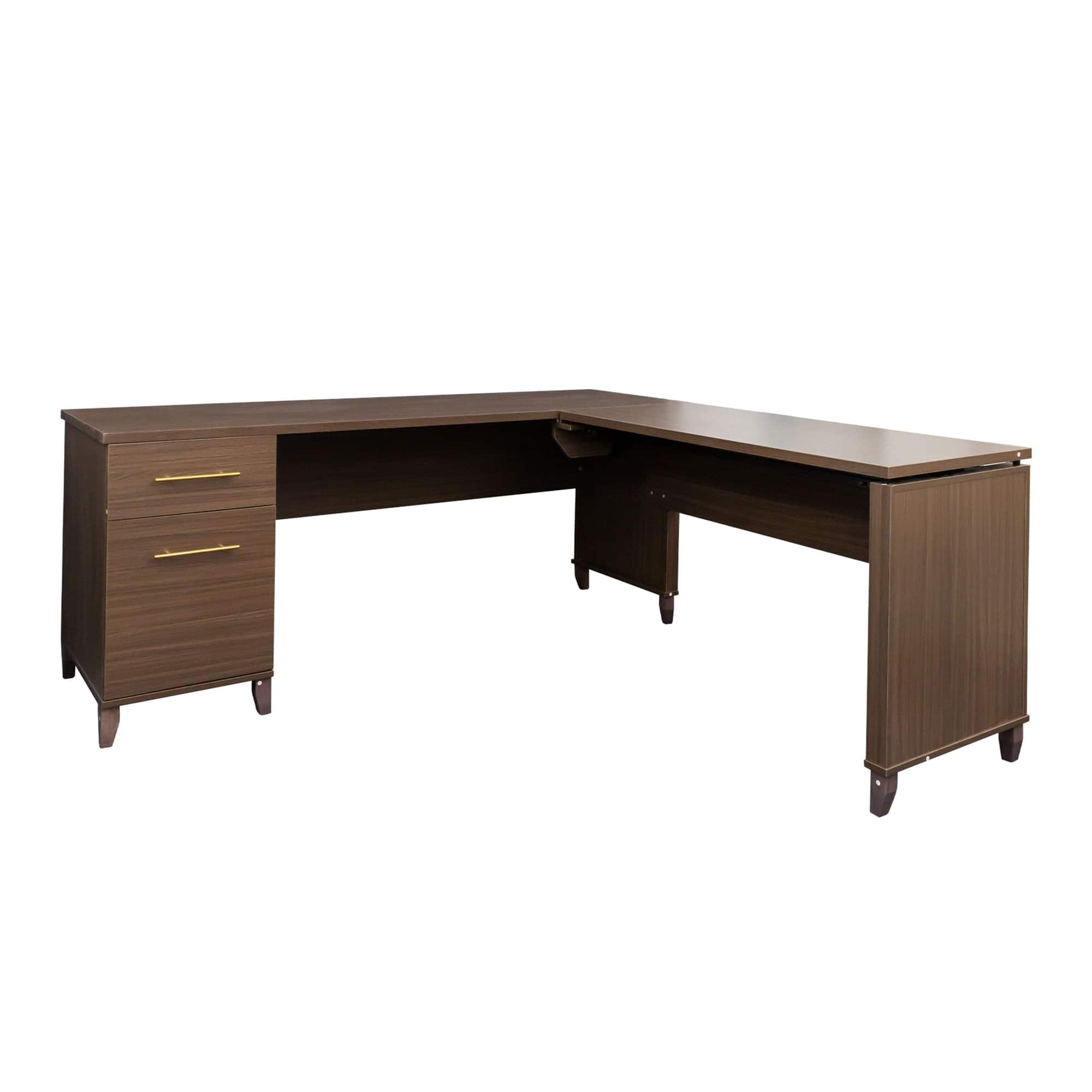 JOMEED - Adjustable 3 Position Sit to Stand L Shaped Office Desk with File Cabinet - Brown