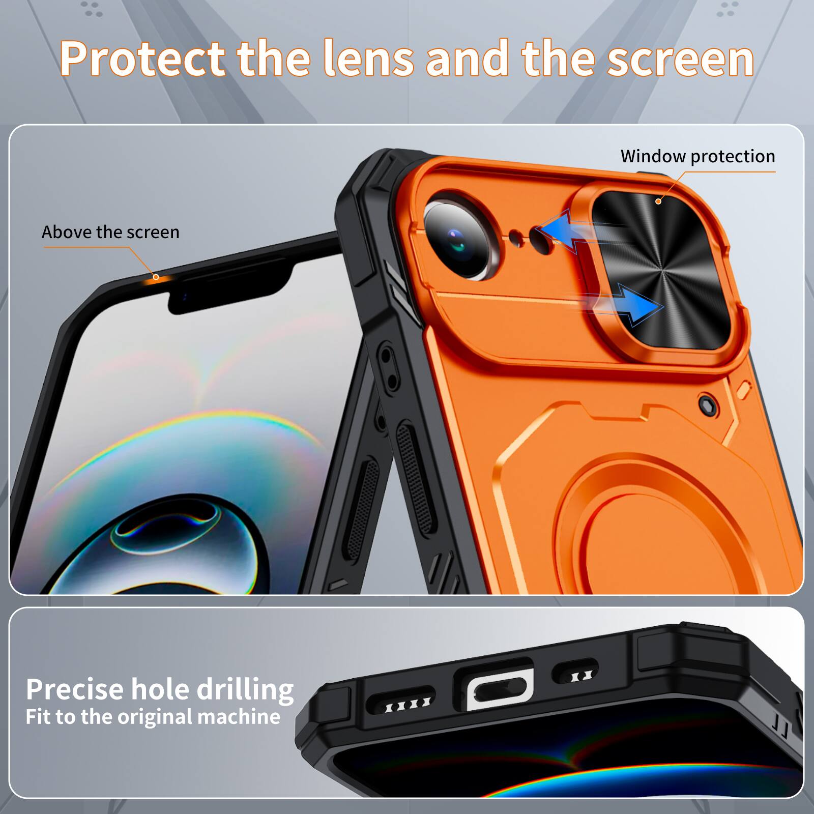 Protect the lens and the screen

Window protection

Above the screen

Precise hole drilling

Fit to the original machine