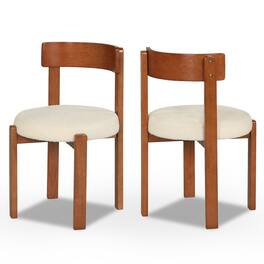 Costway - 2 Pcs Modern Dining Chairs Curved Backrest Teddy Fleece Upholstered Round Seat - Brown + Beige