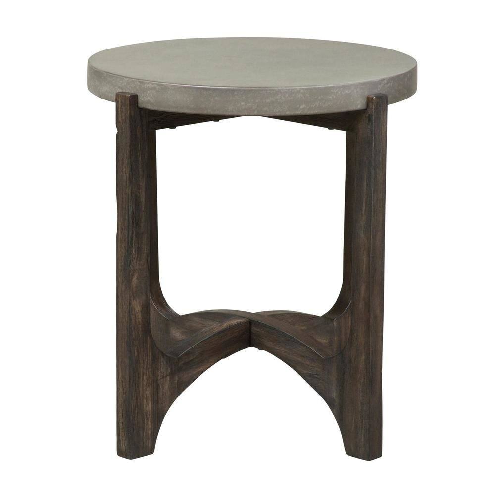 Angle. Starlight Canyon Home - Farmhouse End Table, Brown Eucalyptus & Birch with Concrete Composite Top - Brown.