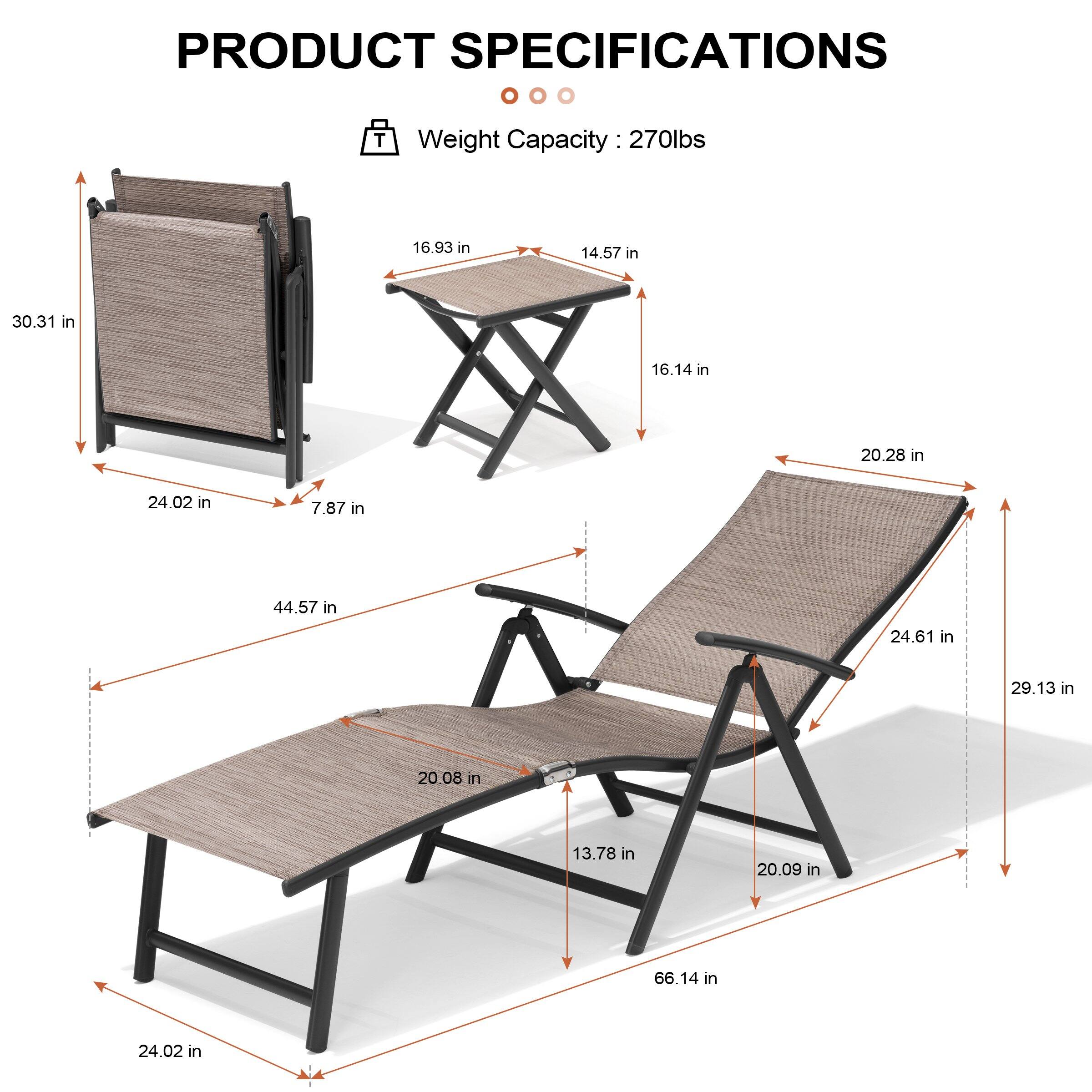 PRODUCT SPECIFICATIONS

Weight Capacity: 270lbs

- 30.31 in
- 24.02 in
- 7.87 in
- 44.57 in
- 20.08 in
- 13.78 in
- 20.09 in
- 66.14 in
- 24.02 in
- 24.61 in
- 29.13 in
- 20.28 in
- 20.28 in
- 16.14 in
- 14.57 in
- 16.93 in