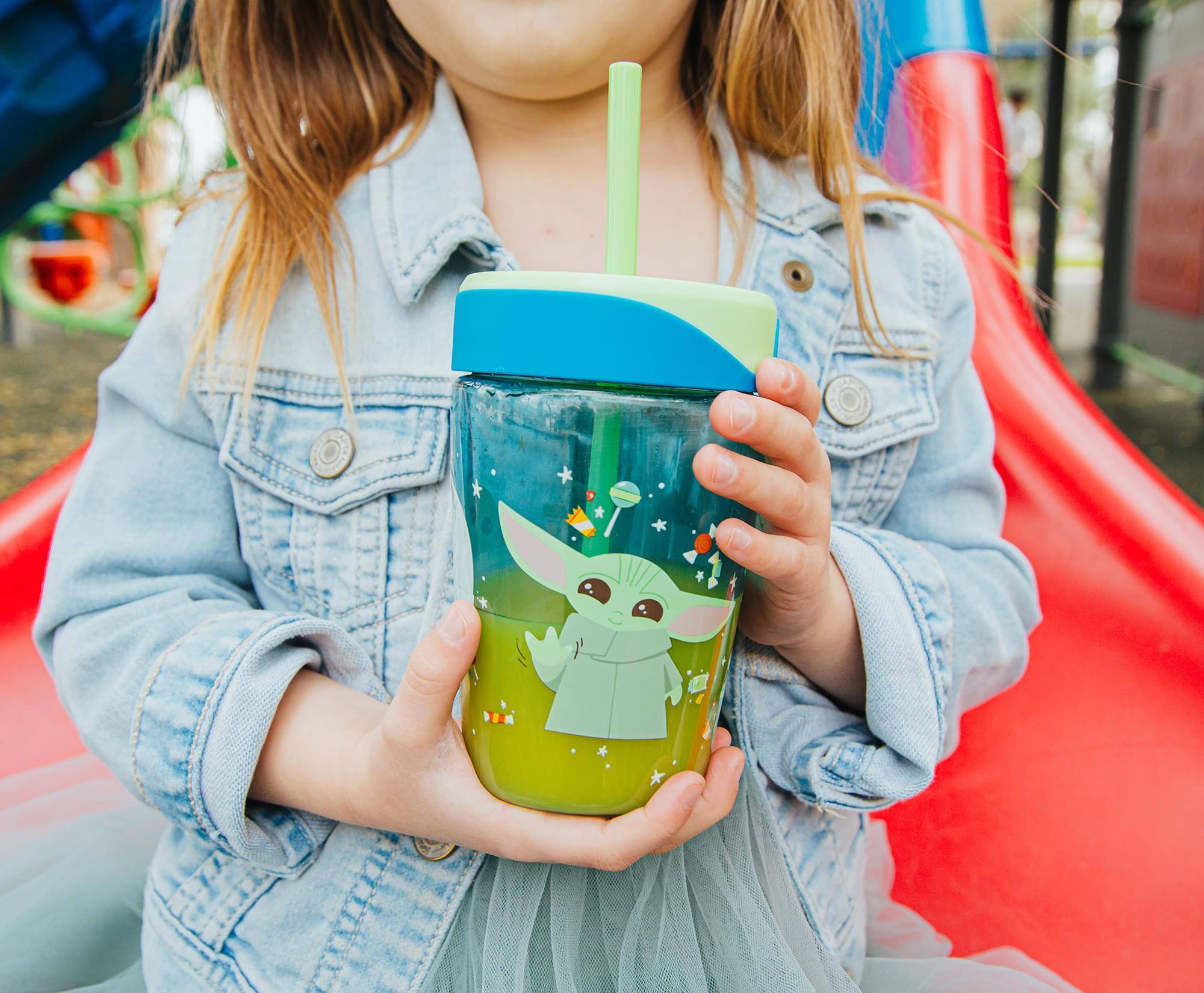 Alt View 5. Star Wars - Star Wars: The Mandalorian Grogu Kids Spill-Proof Tumbler With Straw | 18 Ounces - Blue.